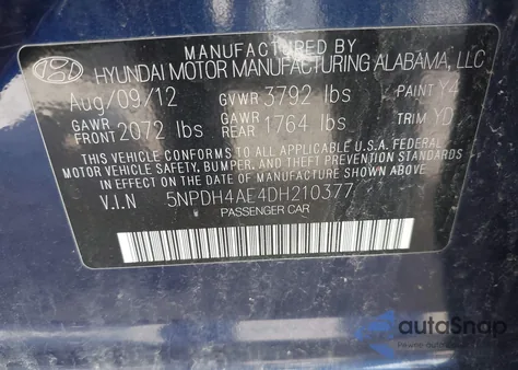 2013 Hyundai Elantra Gls from USA, damaged, VIN 5NPDH4AE4DH210377